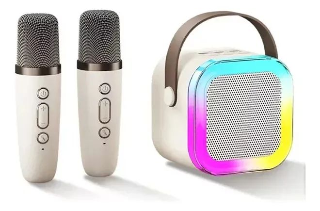 Caixa De Som Rgb Karaokê Bluetooth Com 2 Microfones K12 - Foto 2