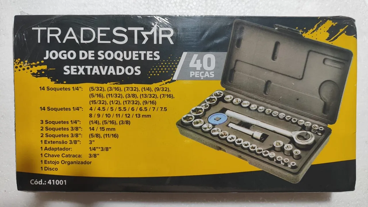 Jogo de Chave Catraca Sextavados Tradestar 40 Peças
