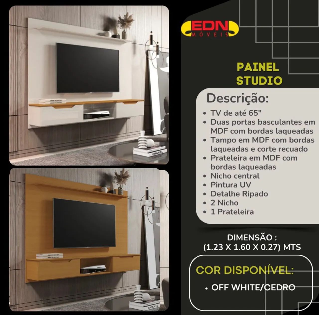Painel Studio para TV de até 65" - EDN Móveis