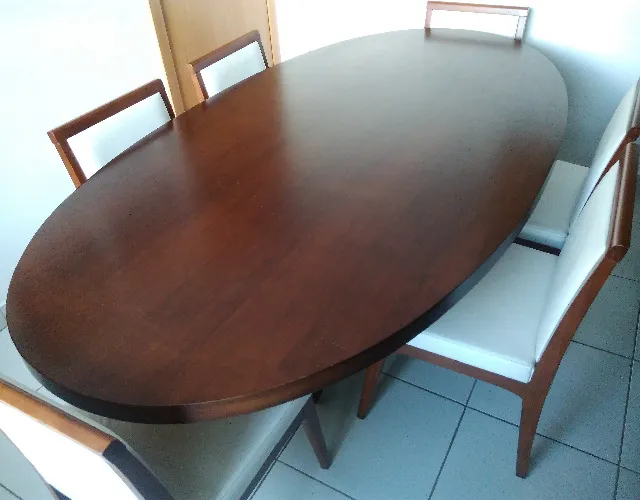 CONJUNTO MESA DE JANTAR + 6 CADEIRAS - MADEIRA - BASE ARANHA