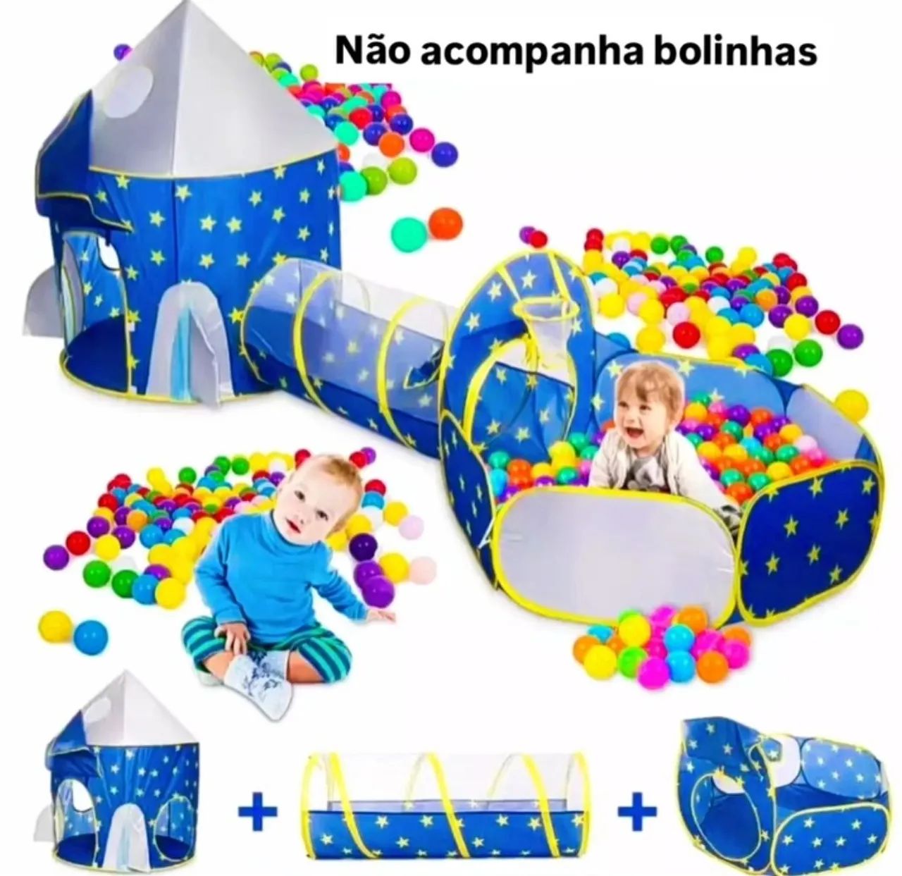 TENDA FOGUETE 3 EM 1 COM PISCINA DE BOLINHAS 