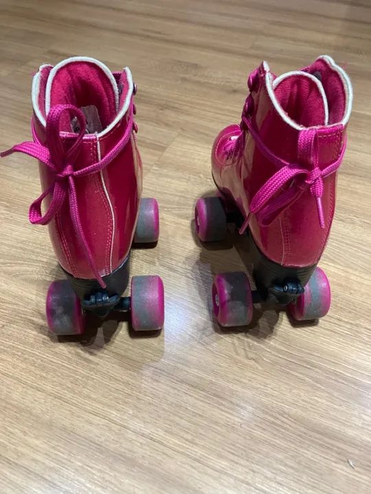 Patins Infantis Rosa Glitter tamanho ajustável de 31 a 34 - Foto 2
