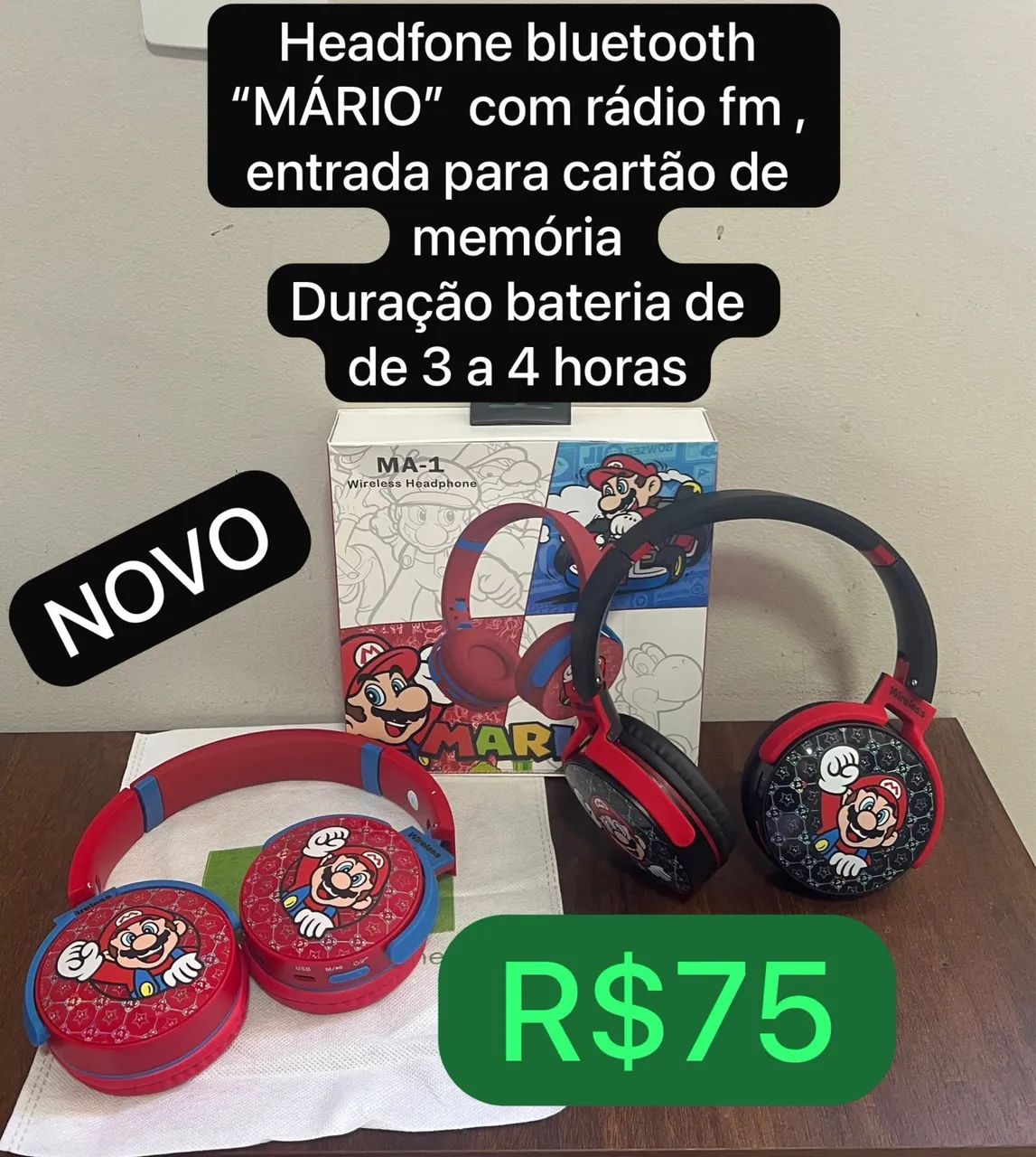 Headfone infantil  Super Mário novo
