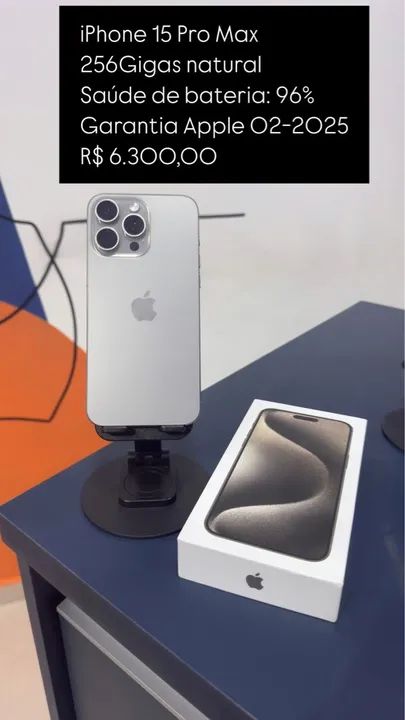 iPhone 15 Pro Max 256GB Natural Semi Novo / Loja Física Saúde de bateria 96%