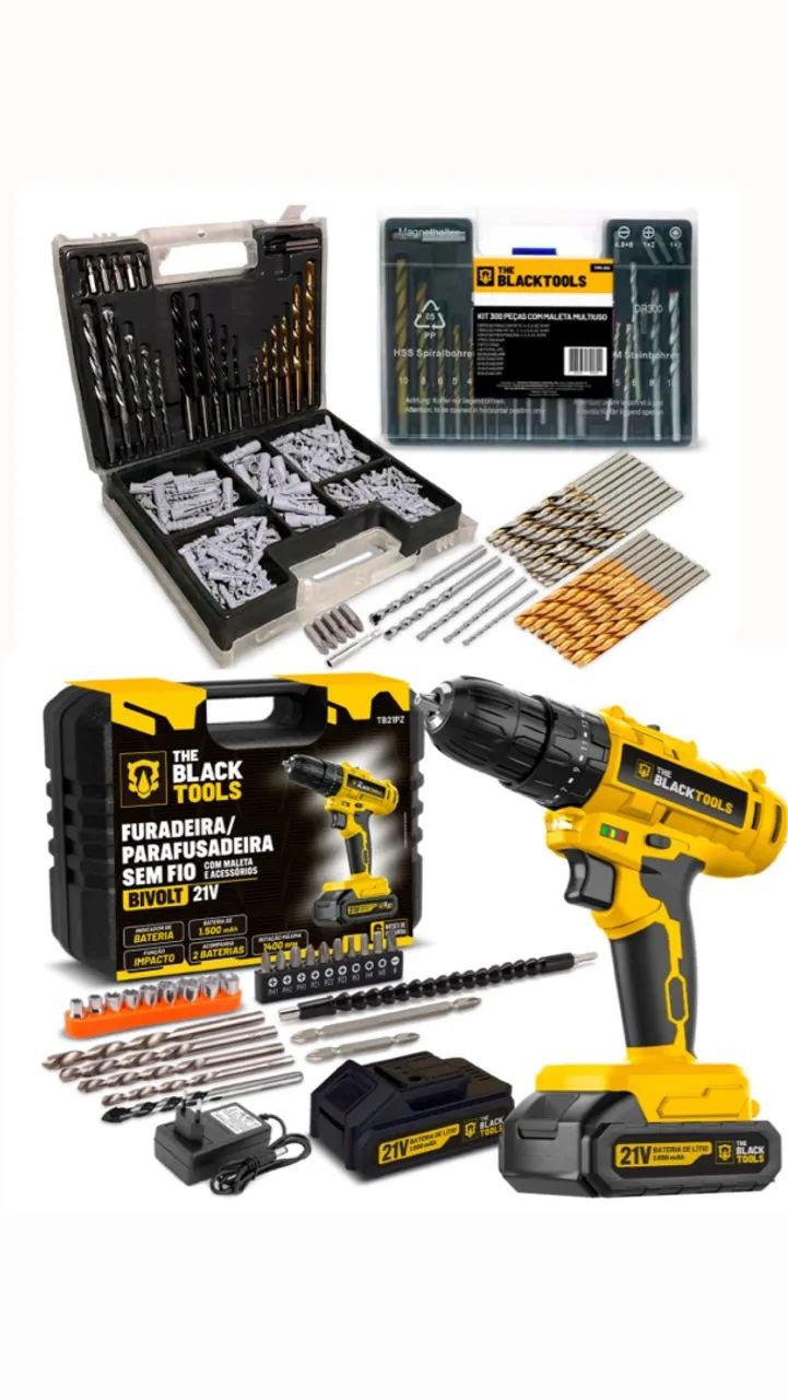 Furadeira/Parafusadeira Bivolt 21V Sem Fio - The Black Tools