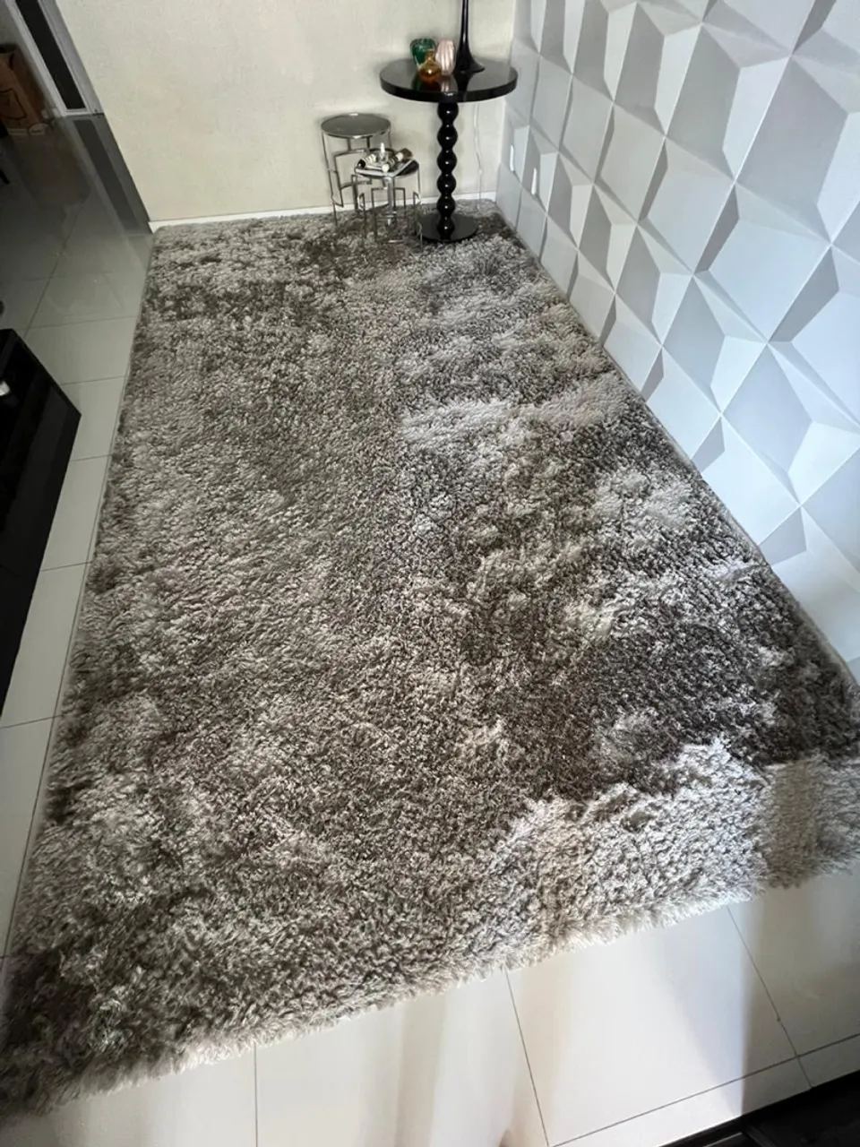Tapete Shaggy Peludo Cinza para Sala/Quarto