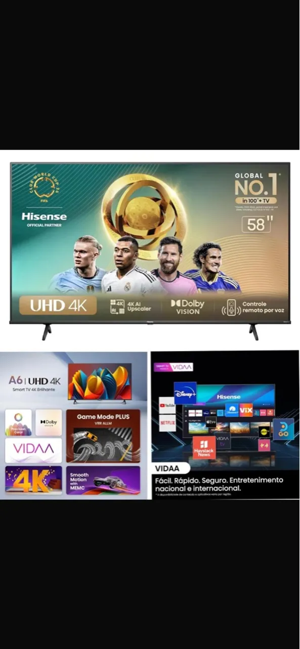 Smart TV Hisense 58? UHD 4K DLED NOVA LACRADA COM NOTA