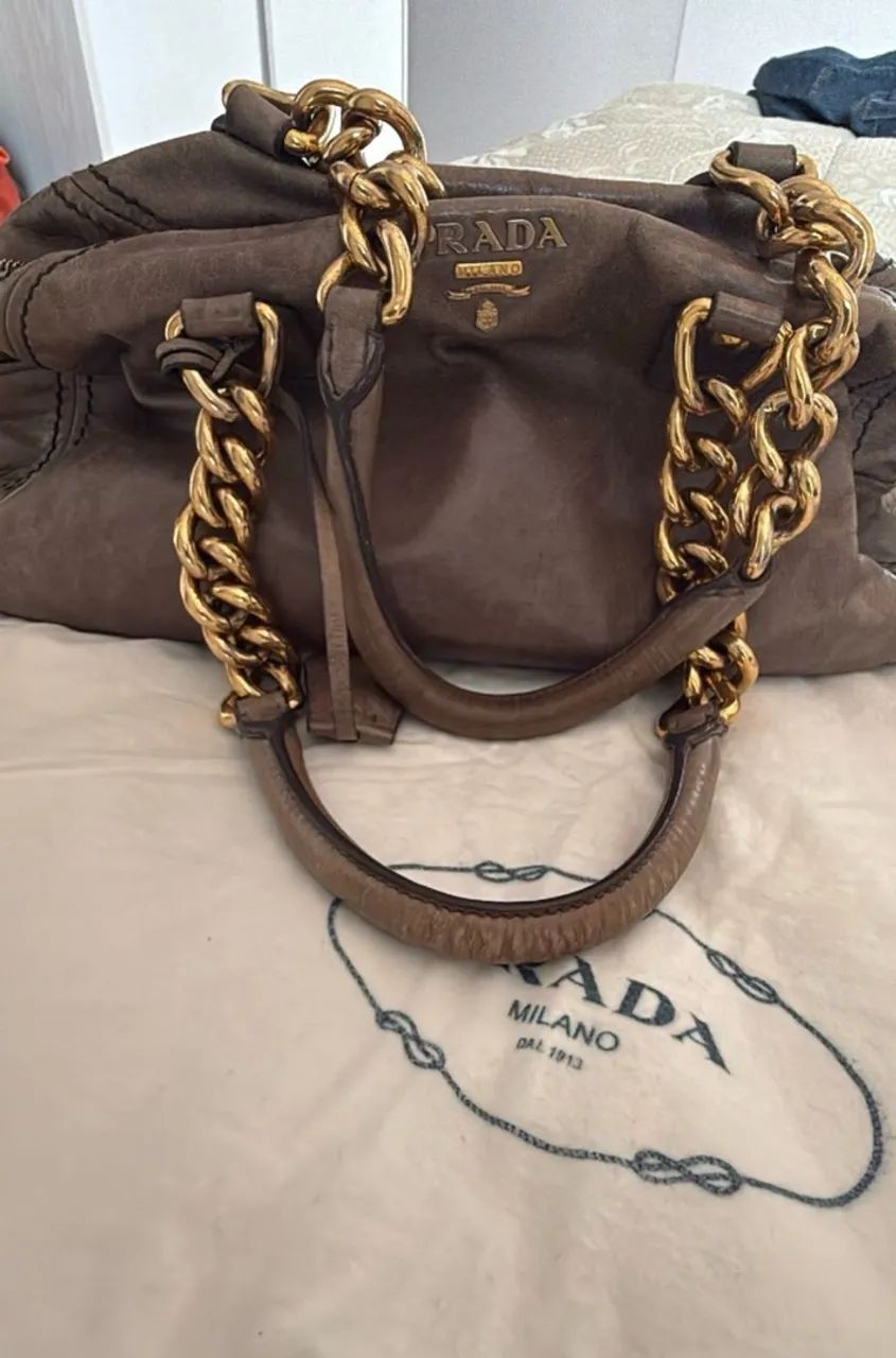 bolsa prada de couro cinza vintage - Foto 5