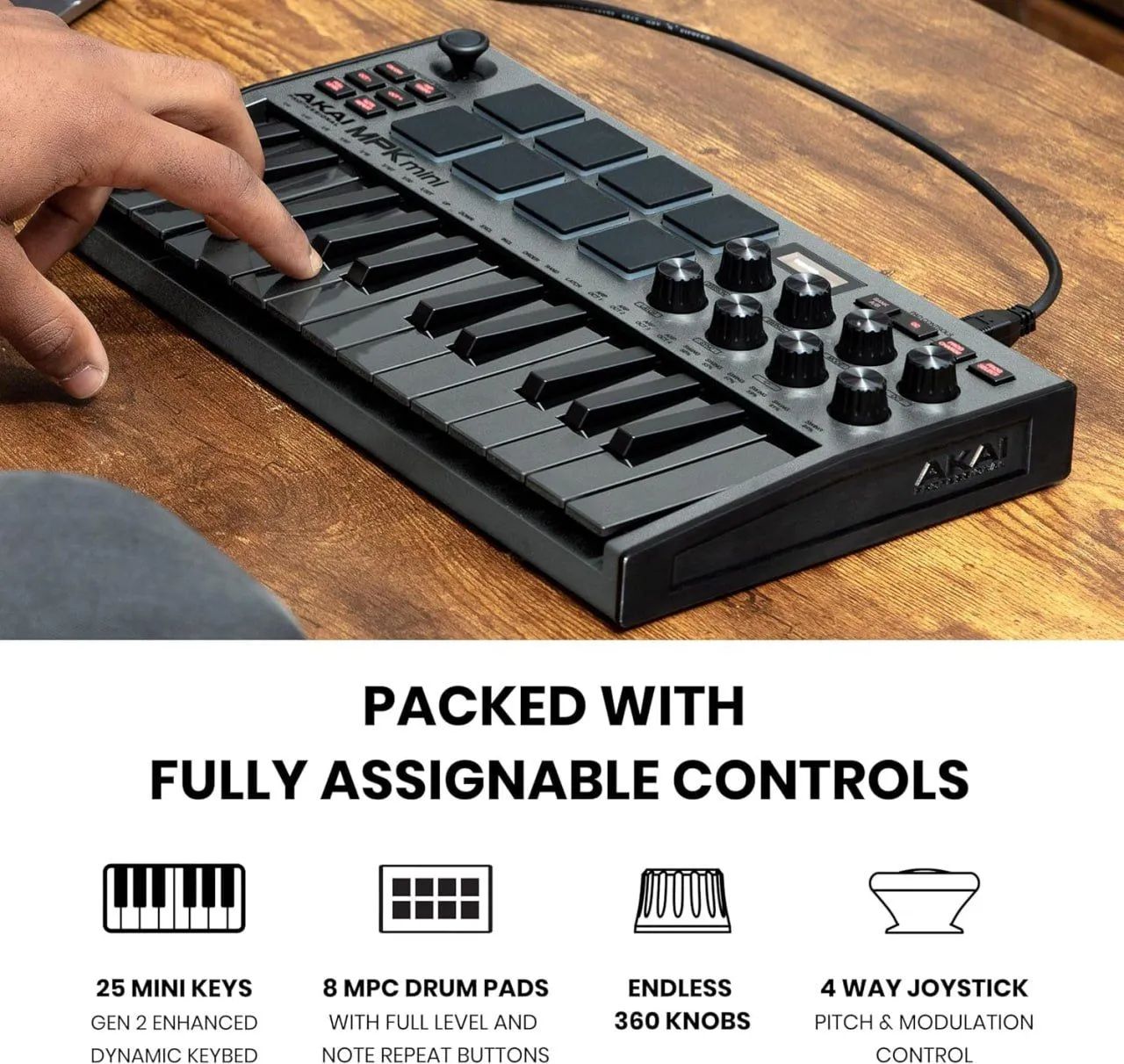 Lacrado) Teclado Controlador Akai Professional MPK Mini MK3 Cinza