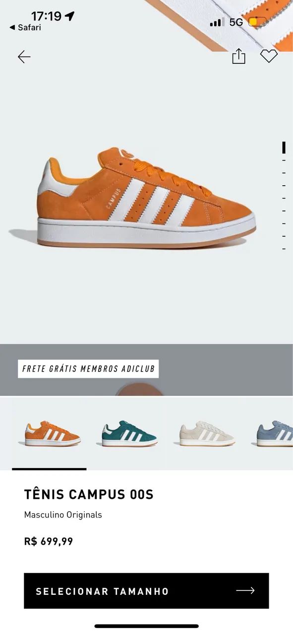 Tênis adidas campus laranja