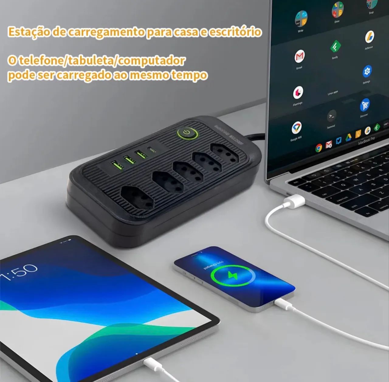 Extensao bivolt Com USB-C - Foto 2