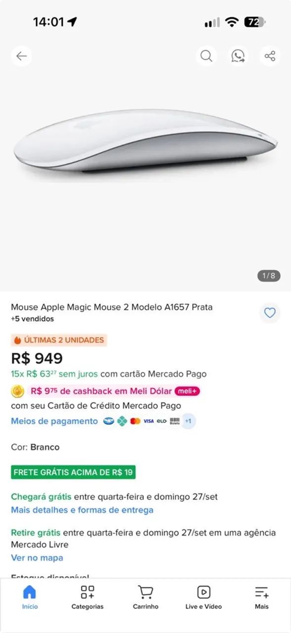Mouse Apple Magic 2 modelo A1657 prata  - Foto 3
