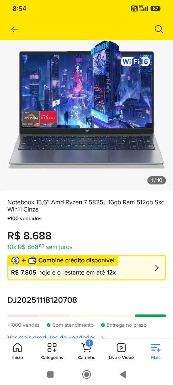 Notebook AMD Ryzen 7 ,Jogos e Trabalhos Importado Vejam  - Foto 4