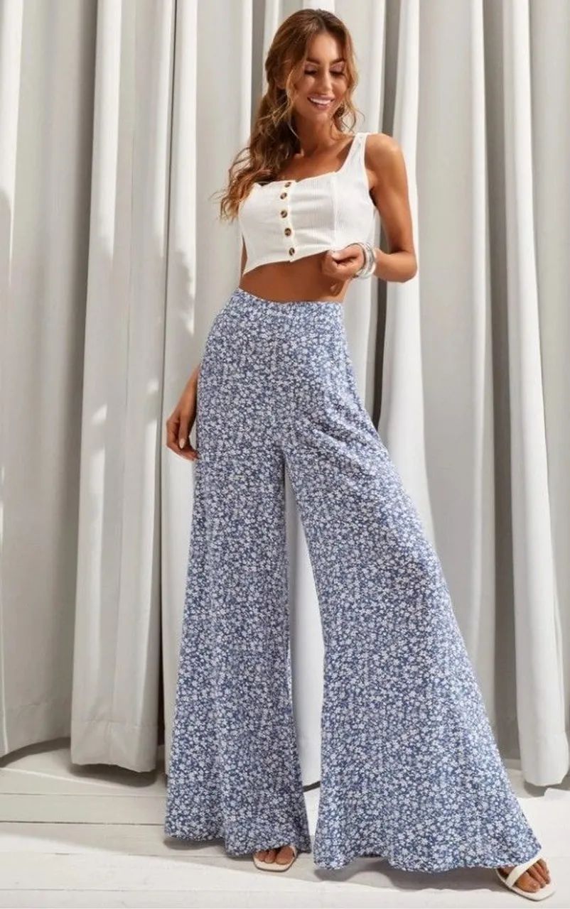Calça feminina pantalona boho