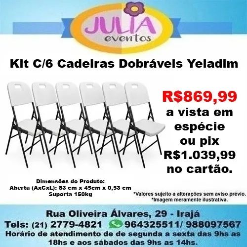 Kit c/ 6 Cadeiras Dobráveis Yeladim 