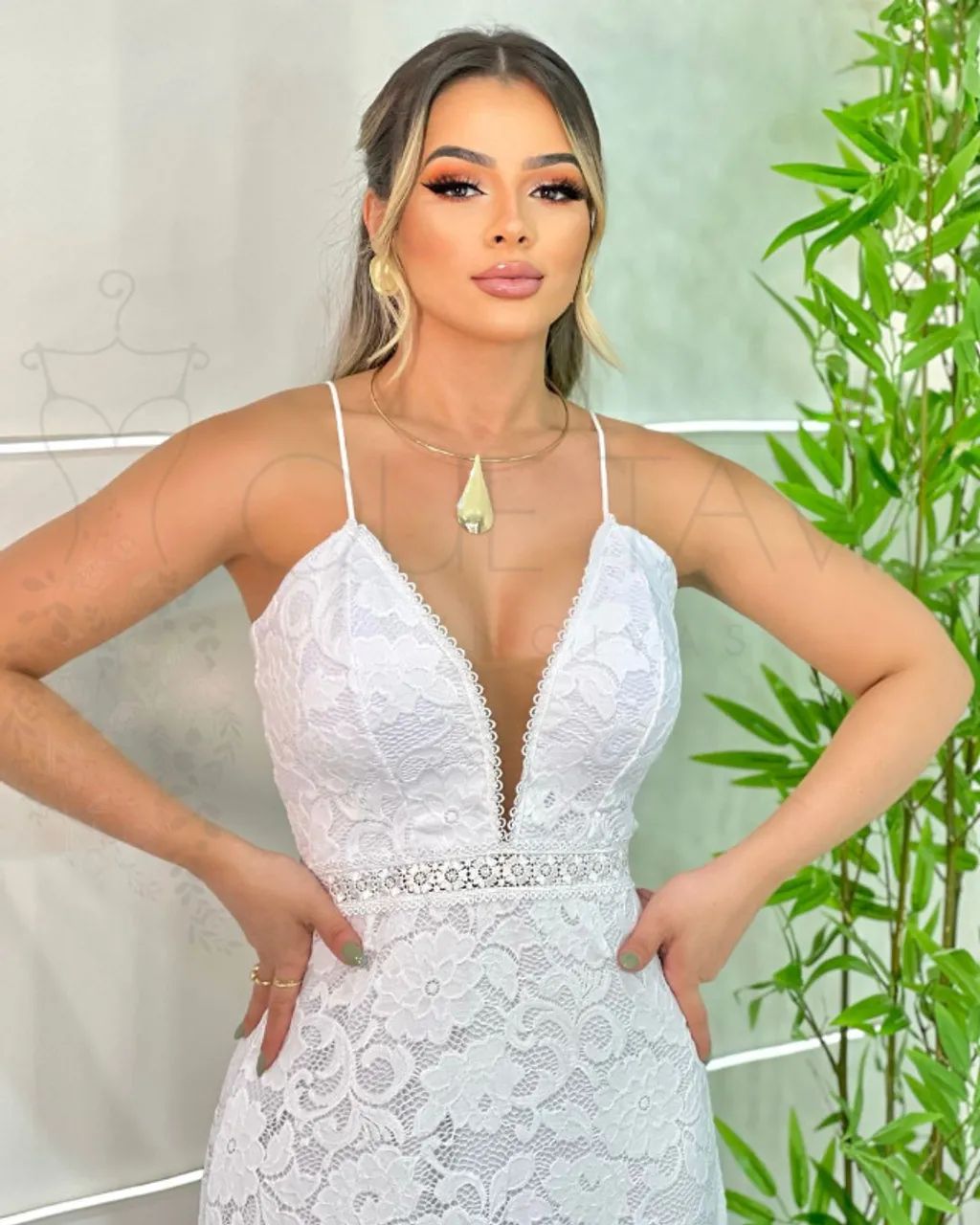 VESTIDO DE NOIVA BRANCO CIVIL LONGO DE ALÇINHA COM BOJO - Foto 3