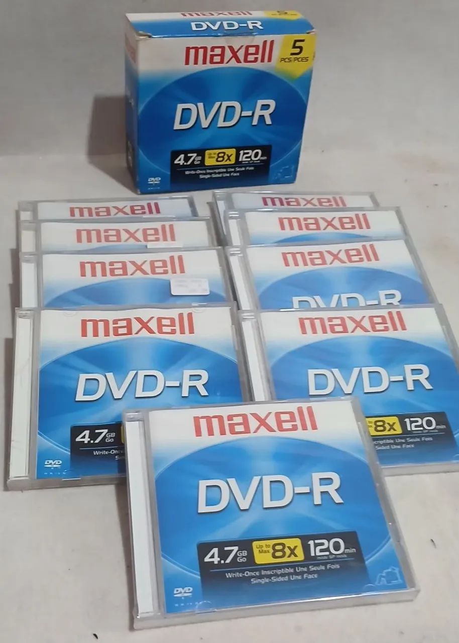 Lote com 9 discos de DVD-R para gravação 