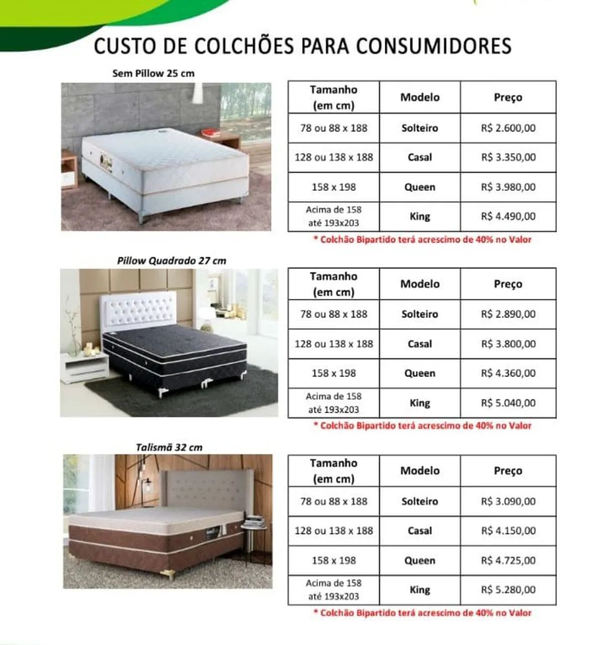 Colchões de diferentes modelos contato *)