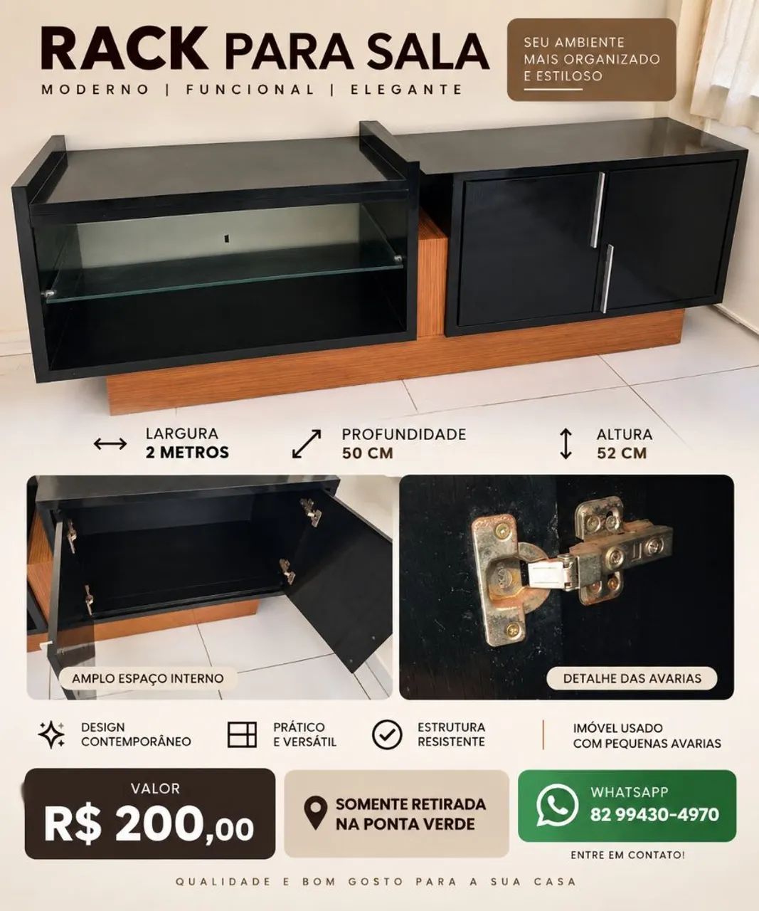 Rack para sala - 2 portas e prateleira  - Foto 4