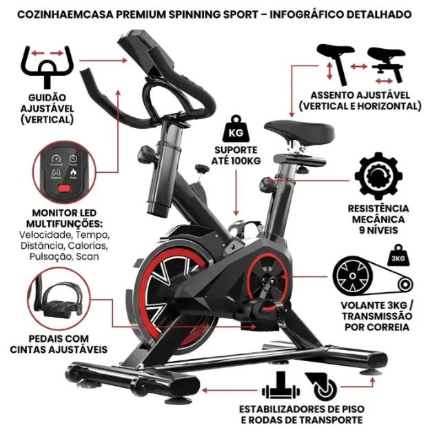 Bicicleta Ergométrica Spinning Fitnes Cor Preto  - Foto 3