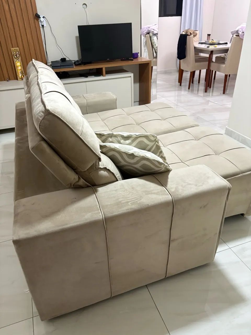Sofá Retrátil e Reclinável Bege - Seminovo - Foto 3