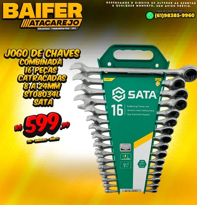 Jogo de Chaves Combinada 16 Peças Catracadas 8 a 24mm ST08034L Sata
