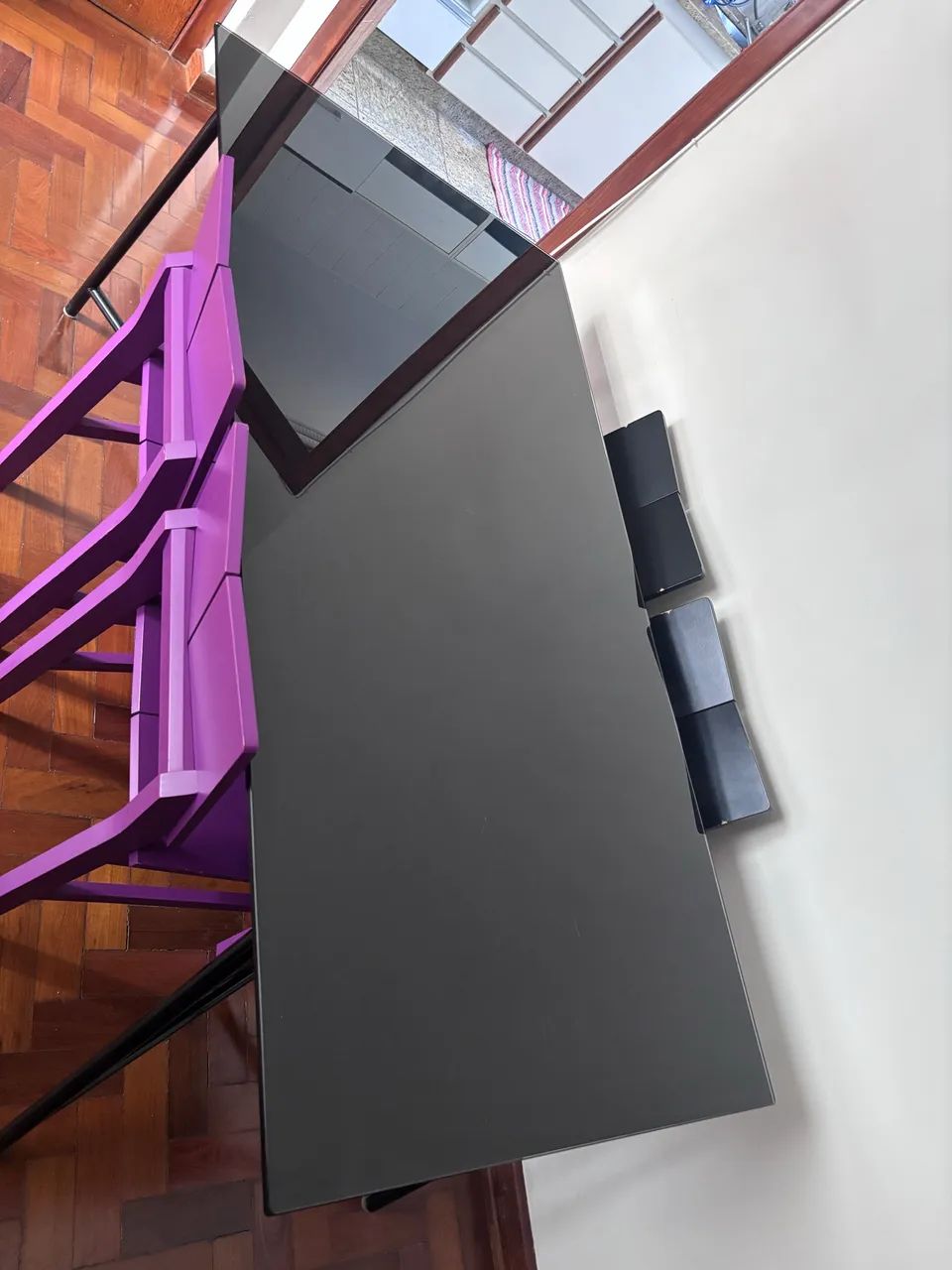 Mesa Vidro e Aço 1,60x80cm Muito Nova - Foto 2