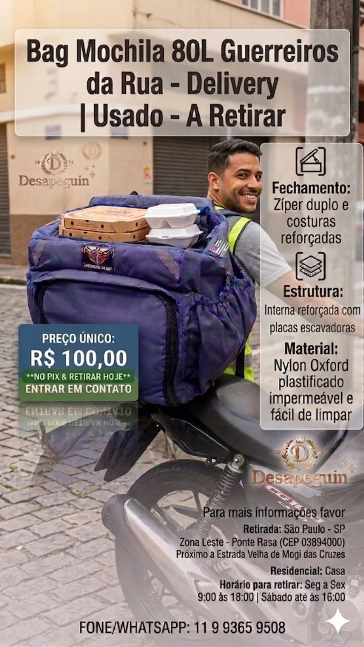 Bag Mochila 80L Guerreiros da Rua - Delivery | "Negociável" Usado - A Retirar