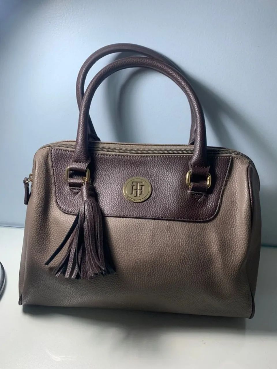 bolsa tommy hilfiger couro sintético marrom