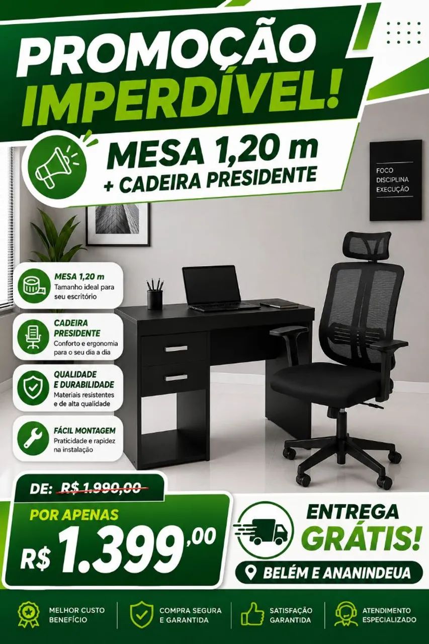 Mesas e cadeira para escritório 