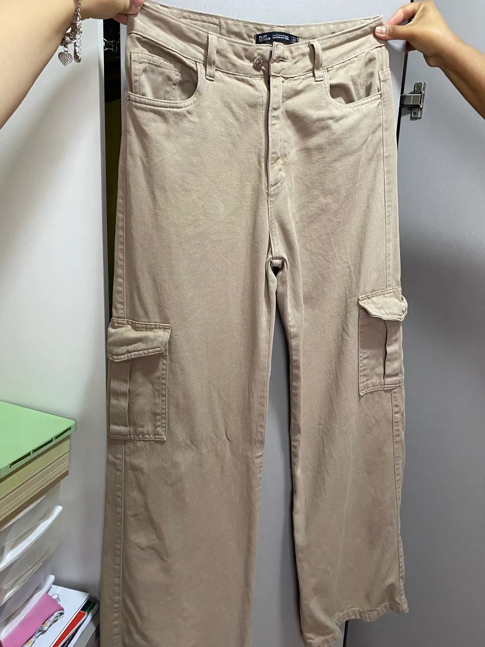 Calça cargo wide leg bege - tam. 40 - Foto 2