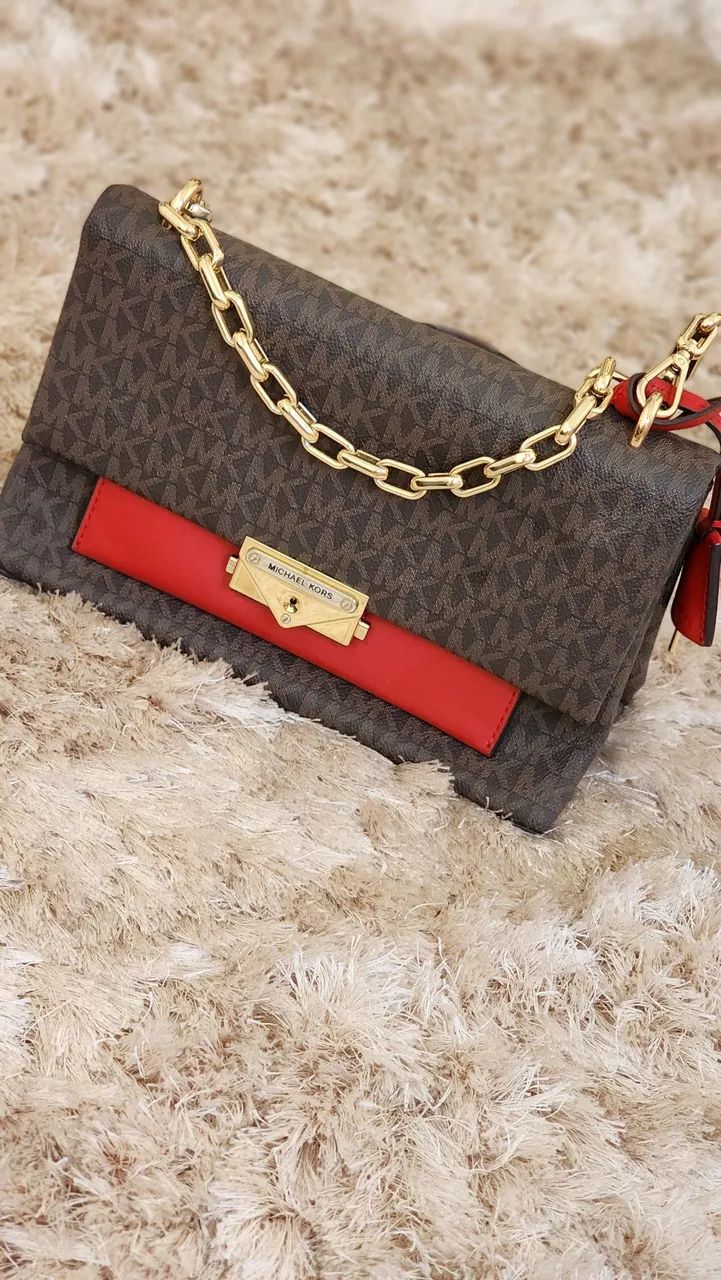 Bolsa Michael Kors Cece Média Vermelha e Marrom 100% Original - Foto 3