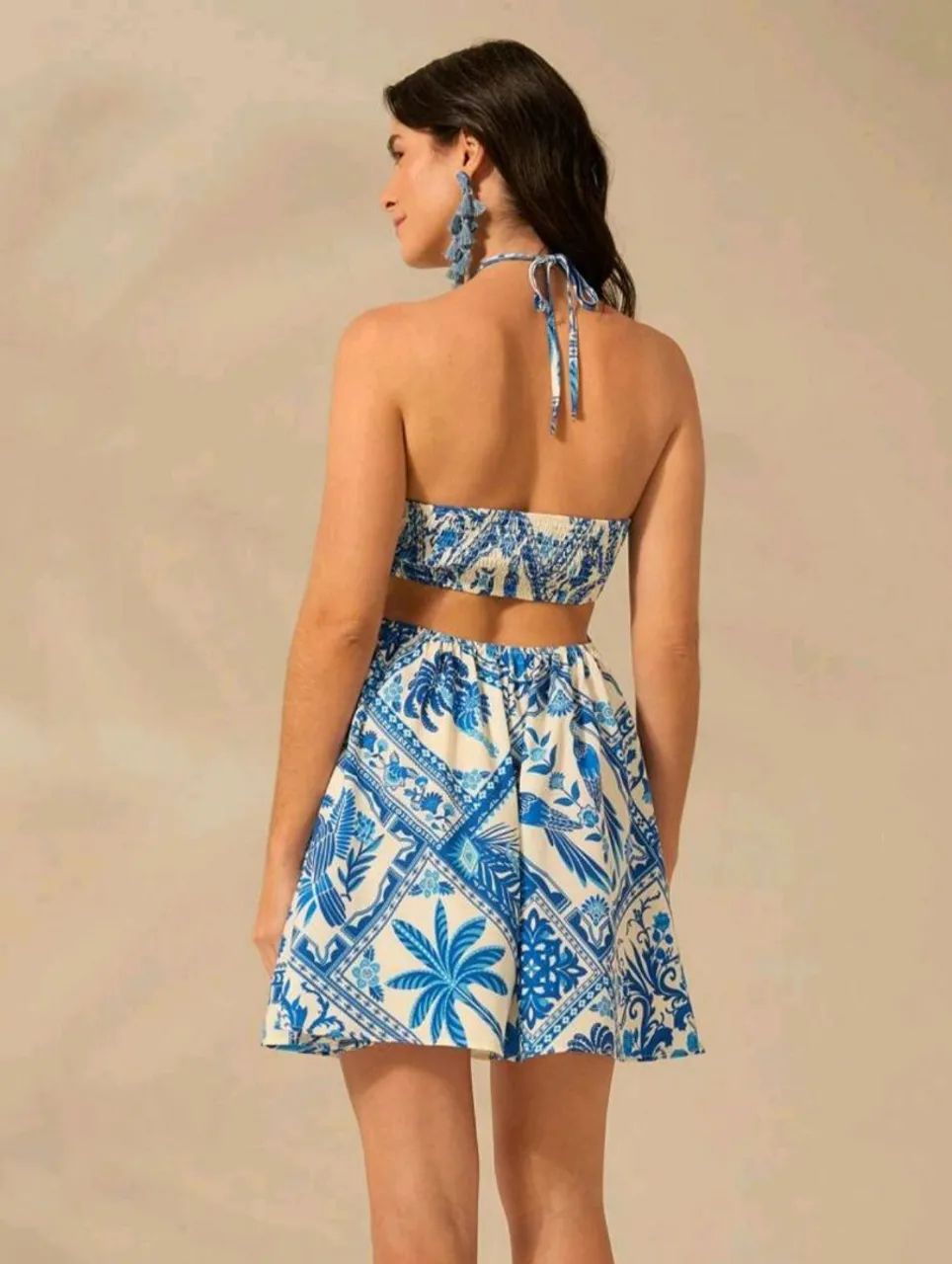 vestido farm cajuni estampado azul e branco  - Foto 2