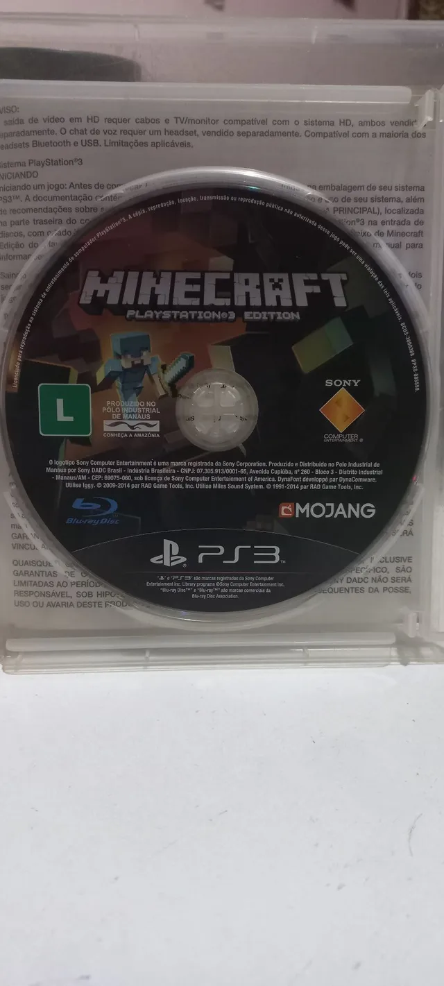 Minecraft, jogo original para ps3 usado, mídia física contém ris