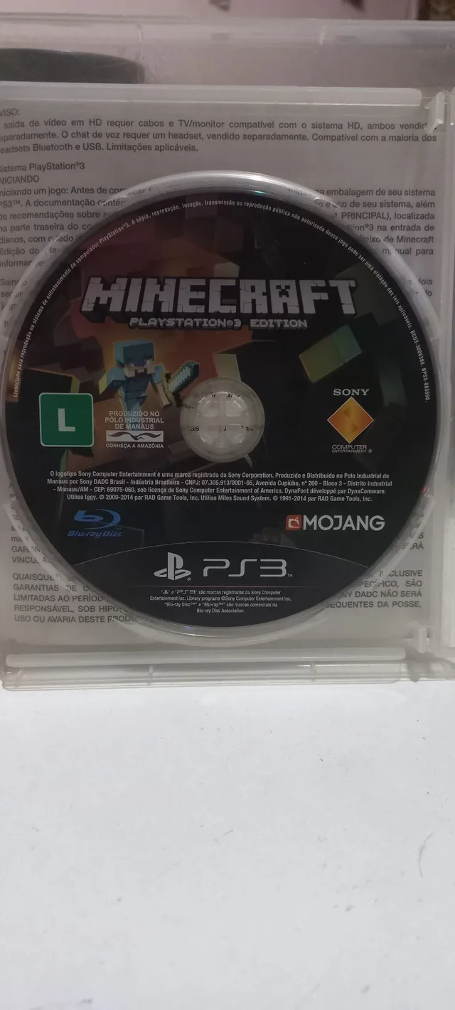 JOGO MINECRAFT ORIGINAL PS3 MIDIA FISICA CD.