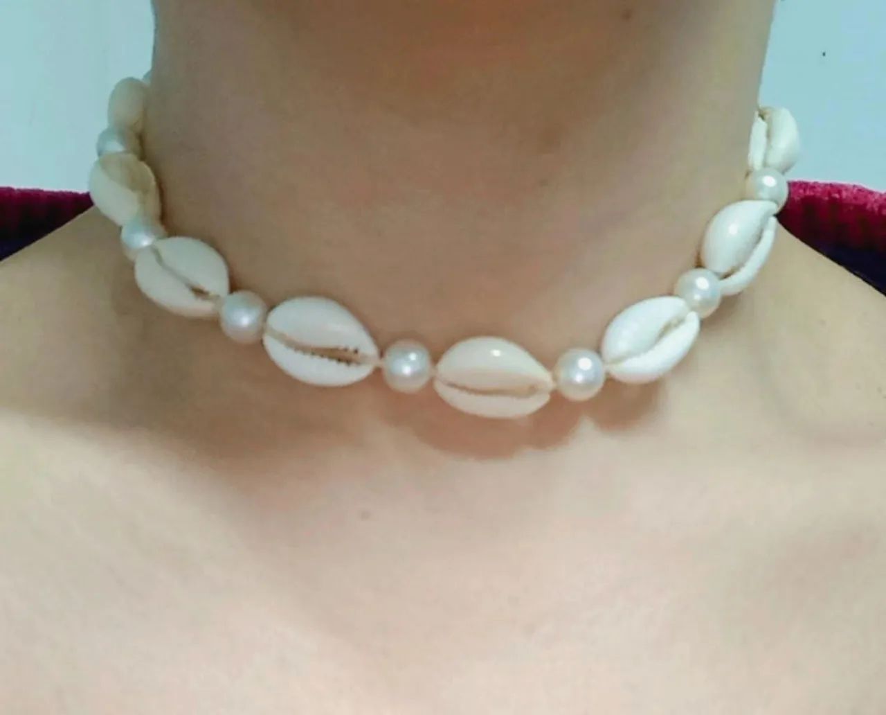 (Novo) Kit Choker + par brincos búzios artesanal - Foto 5