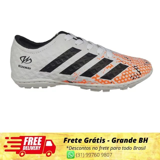 Chuteira Society Futebol de Grama Sintética Runway Branca