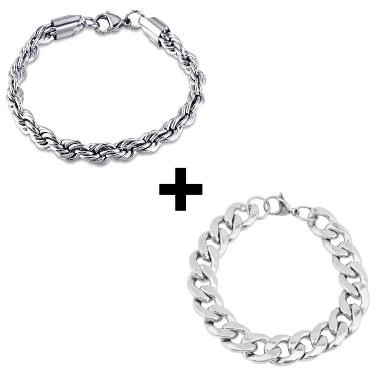 Kit Duas Pulseiras Aço Inox 21 CM (NÃO DESBOTA)
