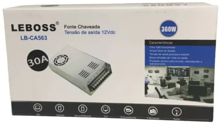 Fonte Chaveada 12v 30A Bivolt LB-CA563 para Cftv, Led & Automotivo