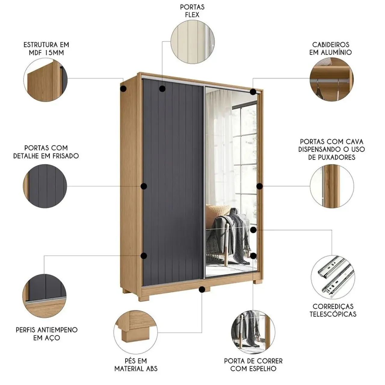 Promoção Guarda Roupa Cinza com Espelho - 18/10 - Foto 2