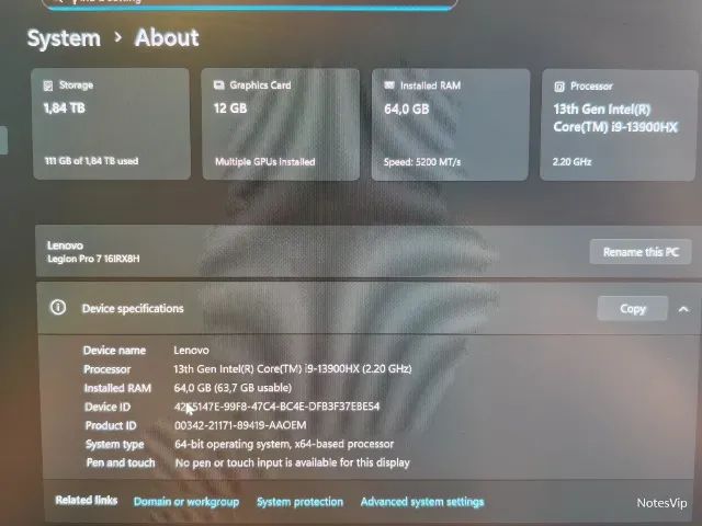 LENOVO LEGION PRO 7 16IRX8H, 64GB, 2TB, RTX 4080, I9-13900X - Foto 3