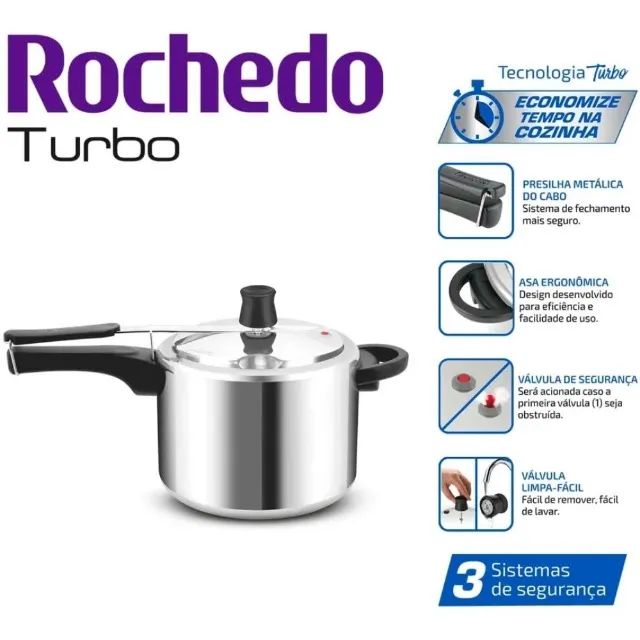 Panela de Pressão Turbo Com Fechamento Interno 4,5L Rochedo
