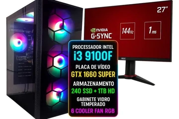 Pc Gamer I3 9100f Gtx 1660 Super PC Gamer COMPLETO+Monitor FULL HD
