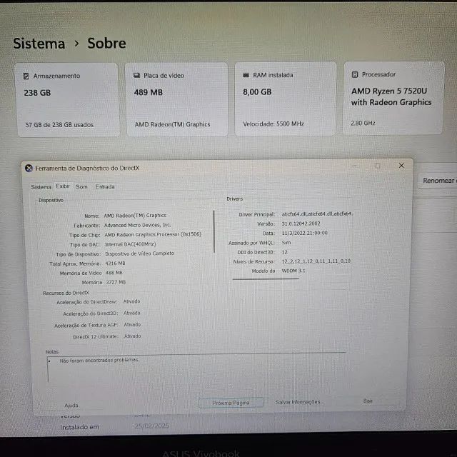 Notebook Asus Ryzen 5 7520U - 8Gb Ram - SSD - Foto 4