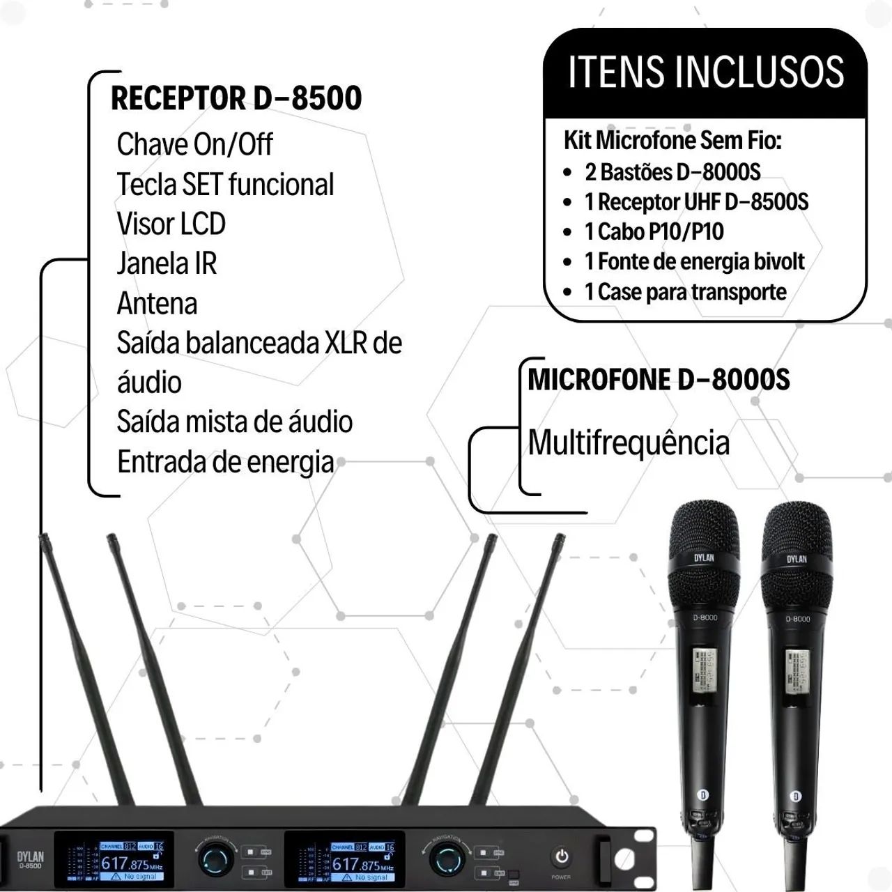 Microfone Sem Fio Duplo Dylan D-8500s Dinâmico Uhf Preto ( com Case ) - Foto 4