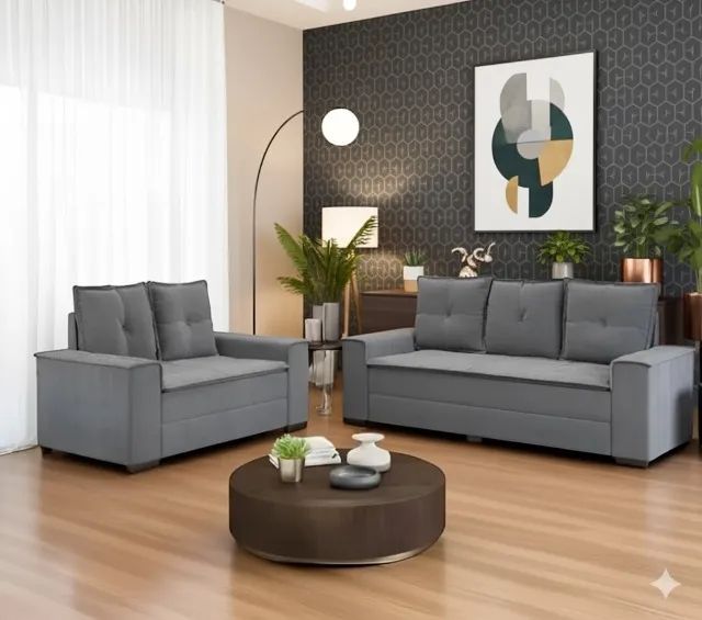 Sofá 2 e 3 lugares Milão Cinza