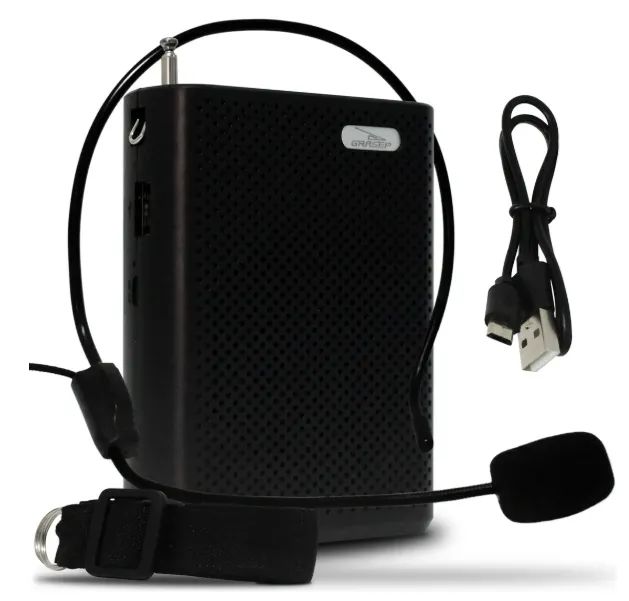 Kit Professor Aparelho Amplificador de Voz Megafone Grasep D-K595 Potente Sala De Aula