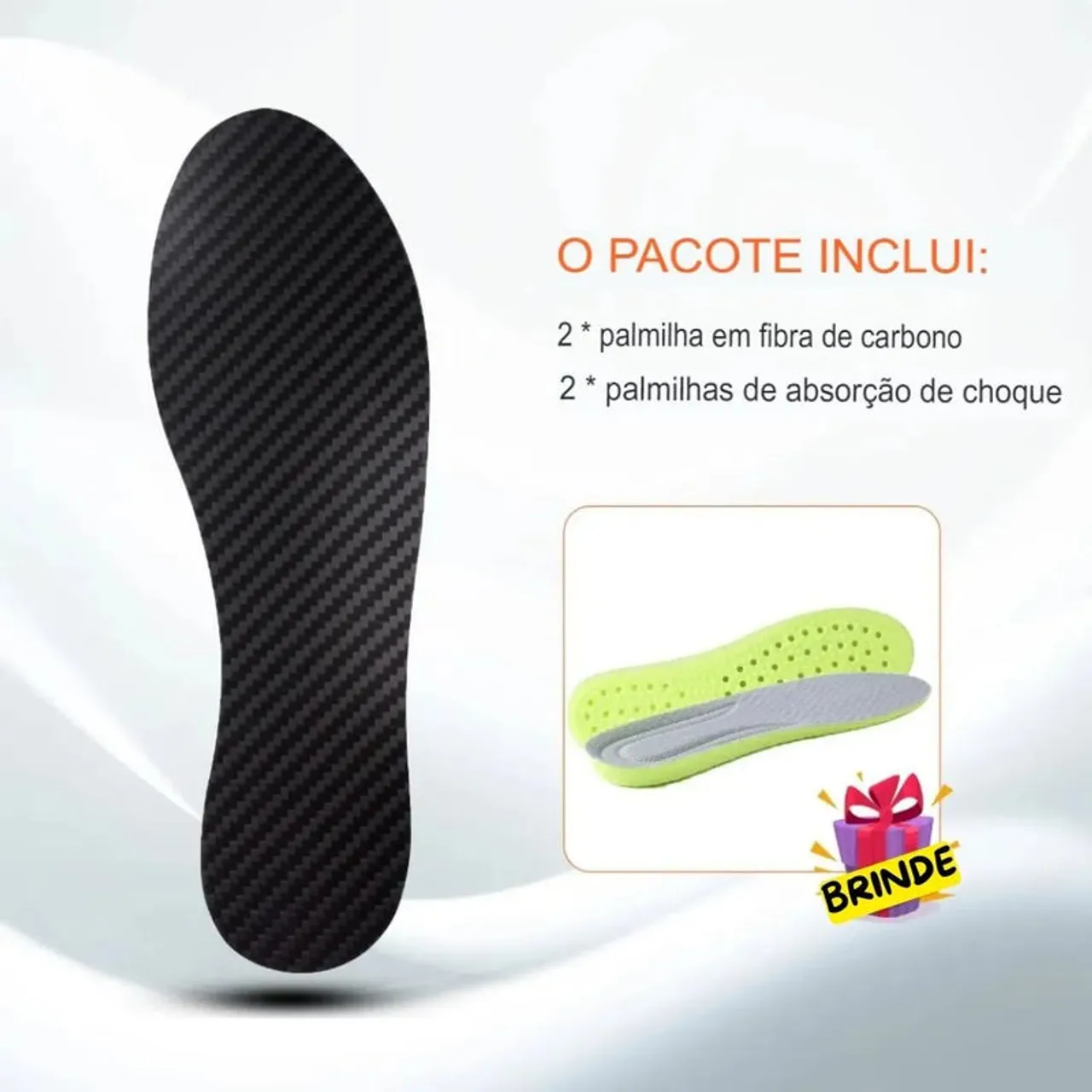 Palmilhas Ortopédicas de Fibra de Carbono + BRINDE ? (Palmilhas de Absorção de Impacto)
