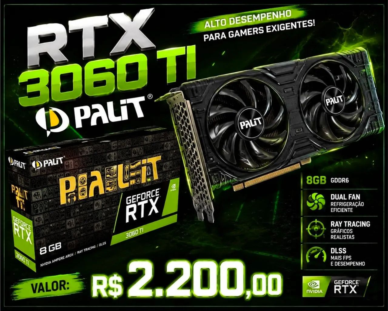 PLACA DE VÍDEO RTX3060 TI PALIT - Placas de Vídeo - Bangu, Rio de