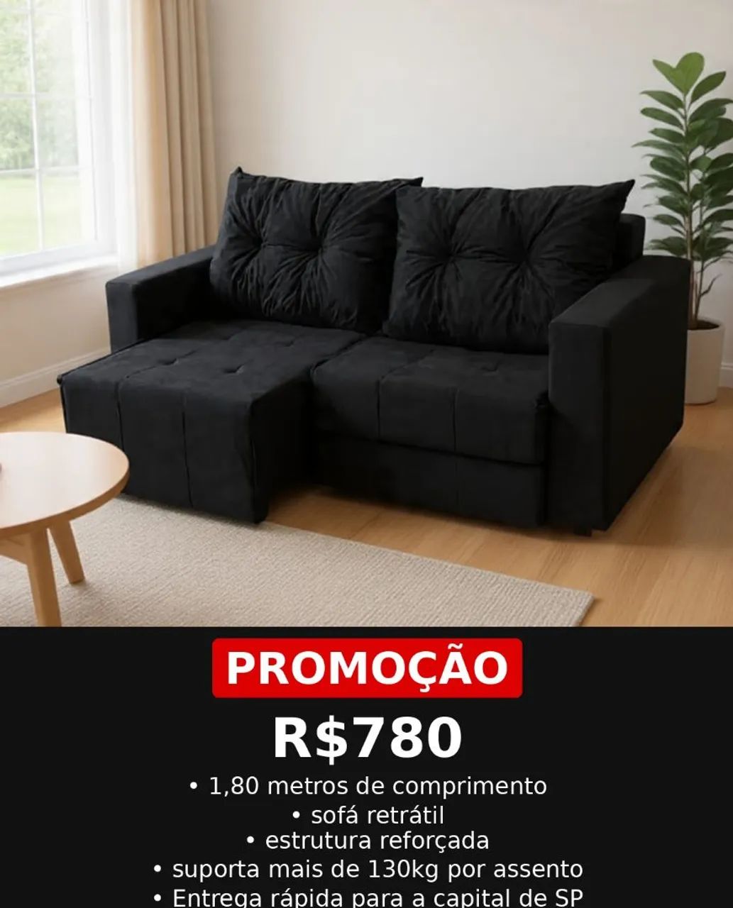 SOFÁ RETRÁTIL DE FÁBRICA DE 1.80m em várias cores (PASSE O CEP) - Foto 3